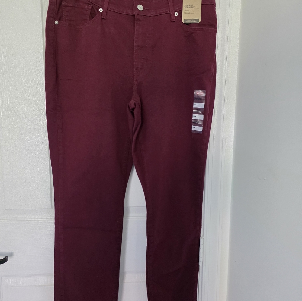 Levis Women Classic Straight Leg Jeans Burgundy Pants Size 16 - Picture 6 of 6